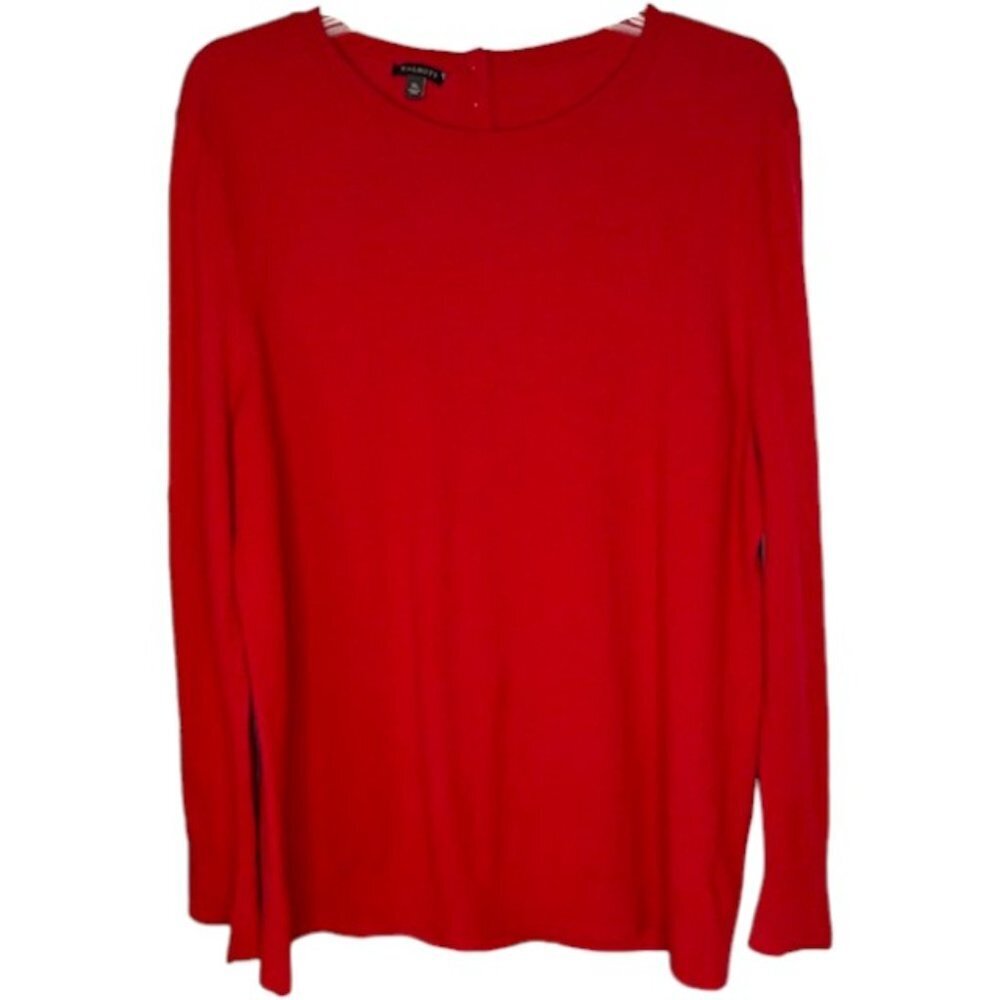 Talbots Lambswool Blend Back Button Sweater Bell Cuff - Red - XL